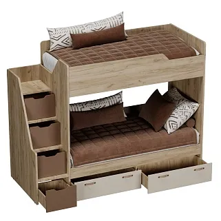 Кровать двухъярусная с лестницей комодом L904, 90x190 L/R