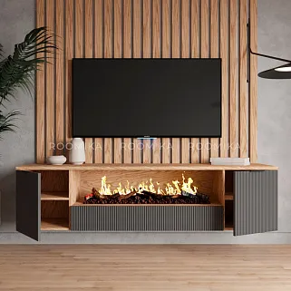 Тумба ТВ навесная с электрокамином, фрезерованные фасады в эмали LE549.451