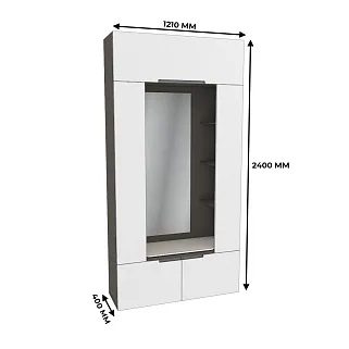 Секция с зеркалом и полками с подсветкой, фасады в эмали LE408