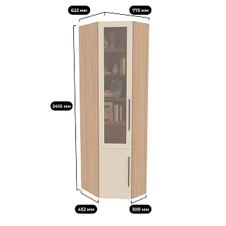 Шкаф угловой книжный со стеклом разносторонний с подсветкой L247.44 L/R