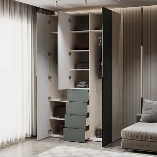 Шкаф трехдверный с ящиками глубокий, фасады в эмали LE203.60