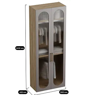 Шкаф двухдверный узкий, фрезерованные фасады в эмали LE210.44-1