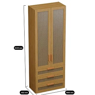 Шкаф книжный/для одежды с тремя ящиками, фасады натуральный ротанг L213