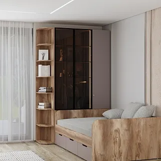 Шкаф трехдверный со стеклом в профиле с подсветкой LF212.4-120 L/R