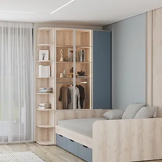 Шкаф трехдверный со стеклом в профиле с подсветкой, фасады в эмали LEF212.4-120 L/R