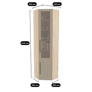 Шкаф угловой книжный со стеклом L247 с подсветкой