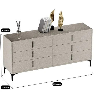 Комод мягкий, стекло прозрачное, ножки черные ГРЕЙС786