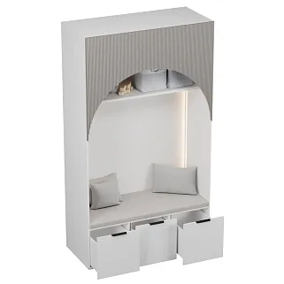 Шкаф с нишей, ящиками и сидушкой с подсветкой,фрезерованные фасады в эмали с подсветкой LЕ433.60