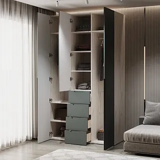 Шкаф трехдверный с ящиками глубокий, фасады в эмали LE203.60