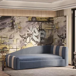 Кровать односпальная мягкая с ящиком для белья TOKIO с полосками, 90x190