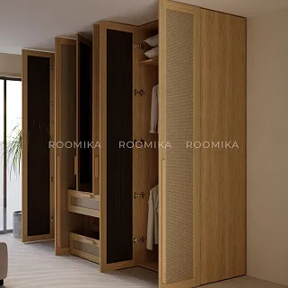 Шкаф книжный/для одежды с тремя ящиками, фасады натуральный ротанг L213