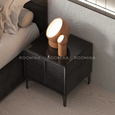 Тумба прикроватная мягкая, стекло прозрачное, ножки черные GRACE752