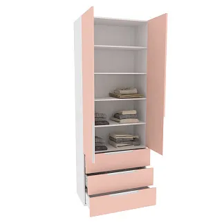 Шкаф книжный/для одежды с тремя ящиками, фасады в эмали LE213