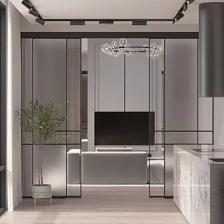 Сатинированная перегородка для спальни, стекло прозрачное и Сатинато GRACE 8