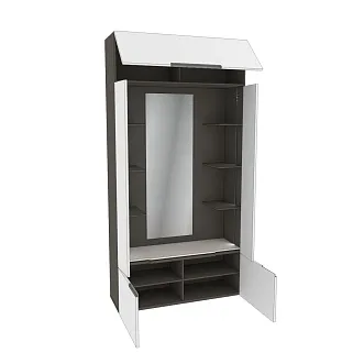 Секция с зеркалом и полками с подсветкой, фасады в эмали LE408