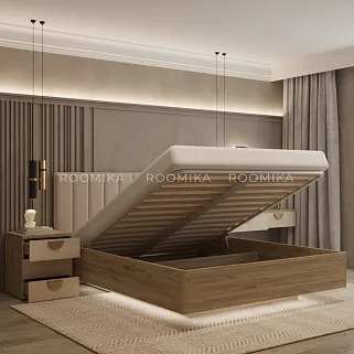 Кровать двуспальная Lazio с парящим эффектом и мягким чехлом в полоску, 160x200