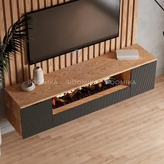 Тумба ТВ навесная с электрокамином, фрезерованные фасады в эмали LE549.451