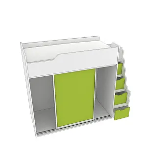 Кровать-чердак  с лестницей комодом L905, 90x190 L/R