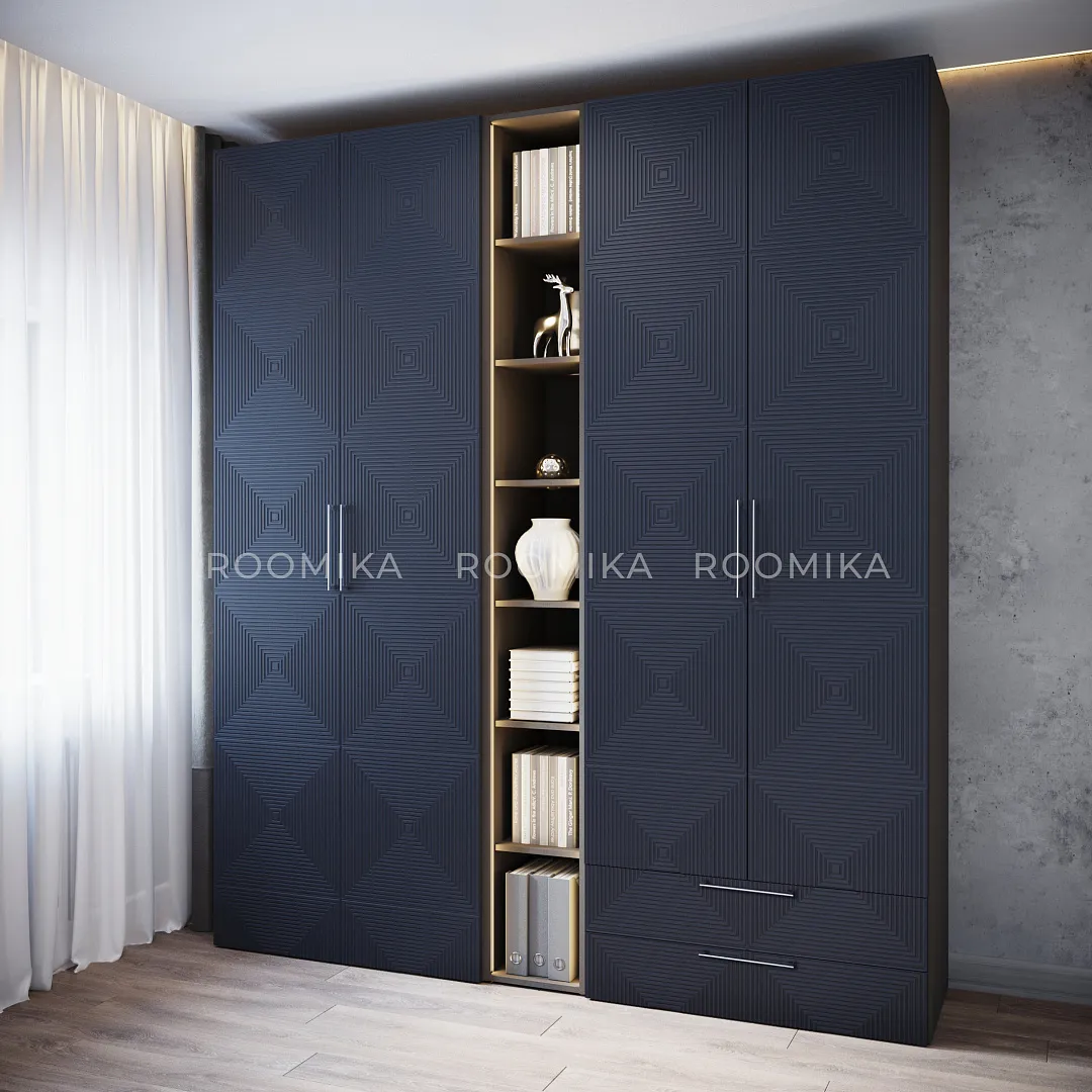 Шкаф 2 дверный с ящиками, фрезерованные фасады в эмали LE-211.44