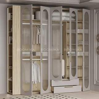 Шкаф 1 дверный узкий, фрезерованные фасады в эмали LE-220.44-4