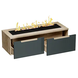 Тумба ТВ навесная с электрокамином, фасады в эмали LE548.451