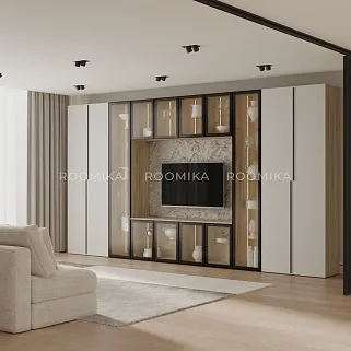 Шкаф со стеклянными фасадом полки стекло с подсветкой R220.1