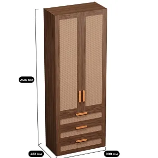 Шкаф книжный/для одежды с тремя ящиками, фасады натуральный ротанг L213