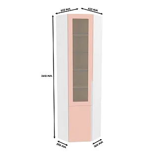 Шкаф угловой книжный со стеклом, фасады в эмали LE247 с подсветкой