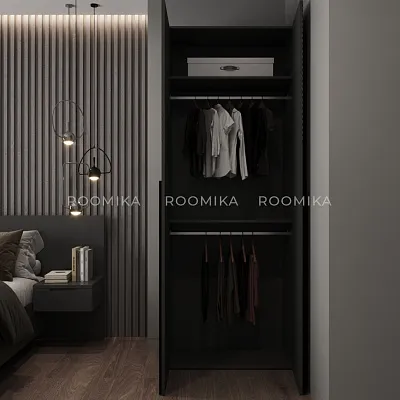 Шкаф двухдверный узкий, фрезерованные фасады в эмали LE210.44-1