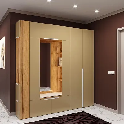 Шкаф завершающий с обувницей и зеркалом с подсветкой, фасады в эмали LE250