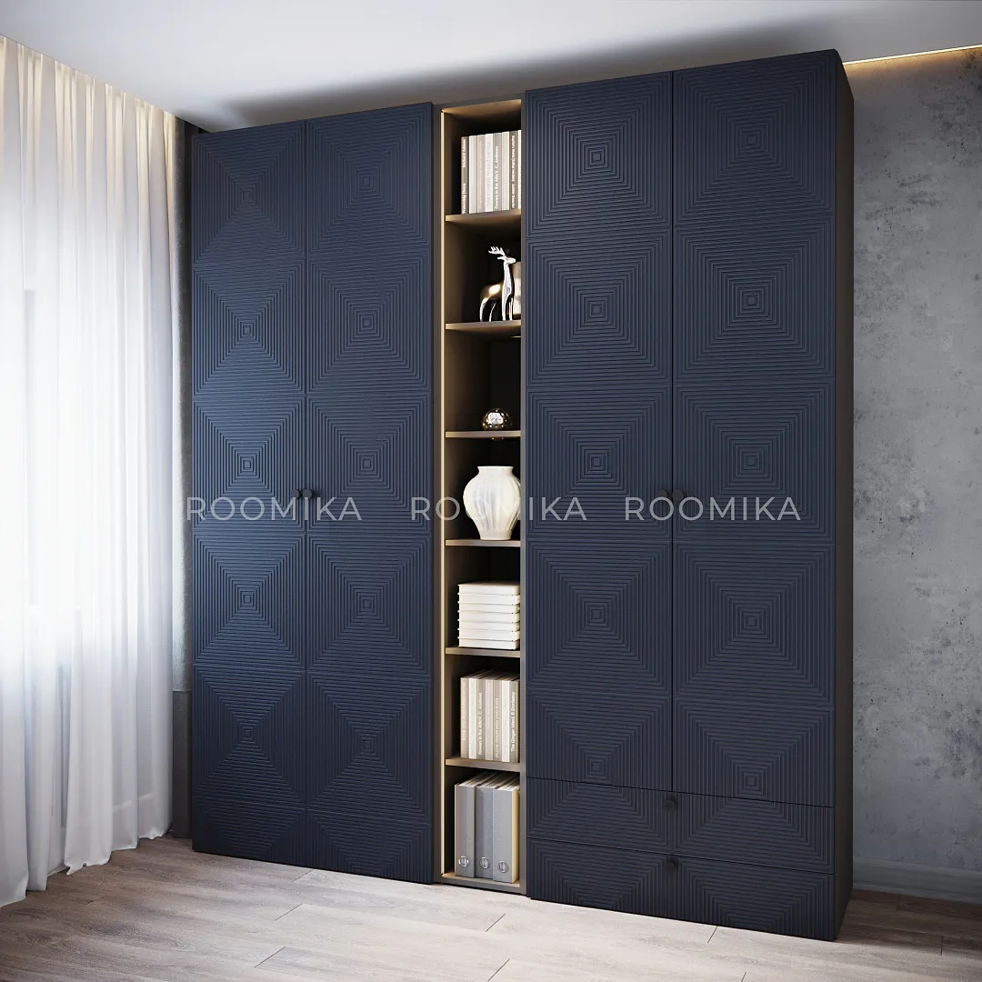 Шкаф 2 дверный с ящиками, фрезерованные фасады в эмали LE-211.44