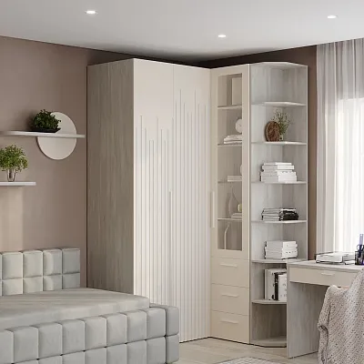 Шкаф со складными дверьми и фальш панелью, фрезерованные фасады в эмали LE206 L/R