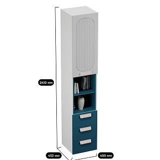 Шкаф однодверный с нишей и ящиками, фрезерованные фасады в эмали LE224