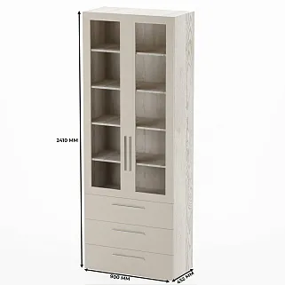 Шкаф книжный с тремя ящиками со стеклом L213S
