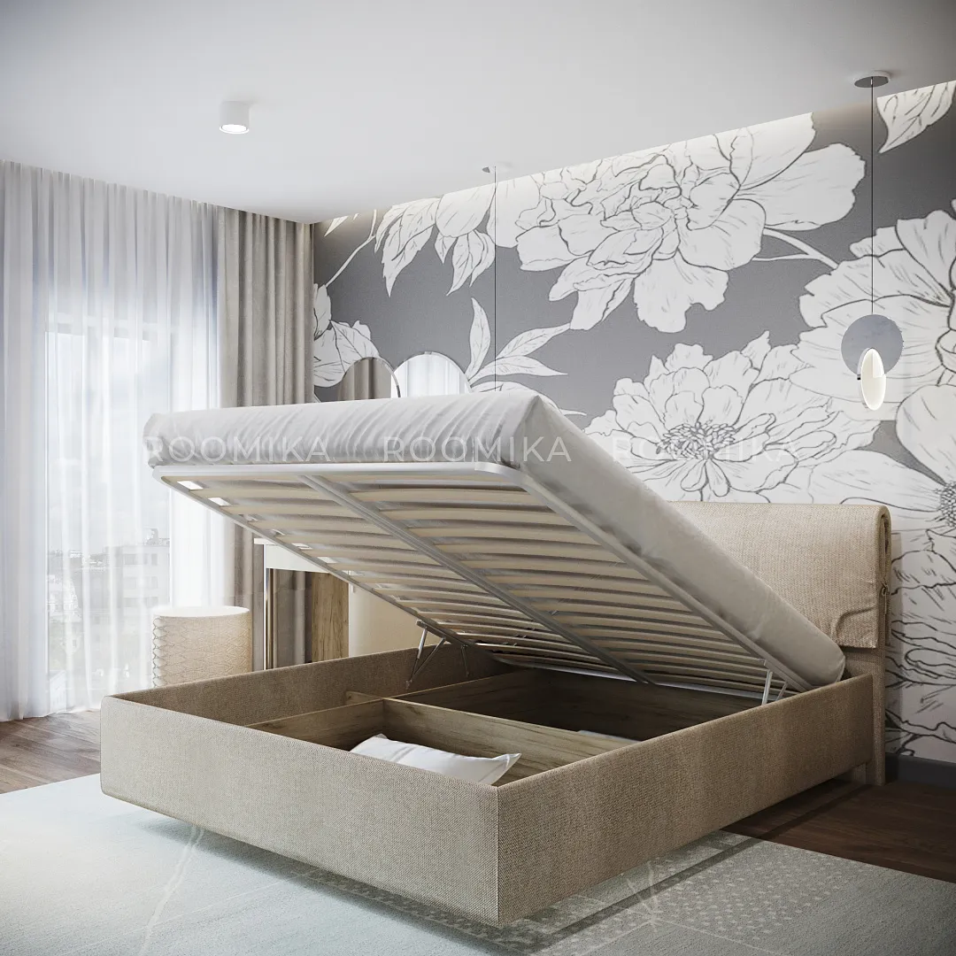 Кровать двуспальная мягкая KOLIBRI с подъемным механизмом, 140x200