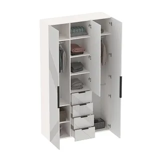 Шкаф трехдверный с ящиками узкий, фрезерованные фасады в эмали LE203.44