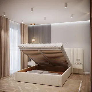 Кровать двуспальная мягкая HILTON с подъемным механизмом, мягкими панелями и тумбами, 180x200