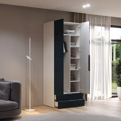 Шкаф 2 дверный с ящиками, фрезерованные фасады в эмали LE211.60