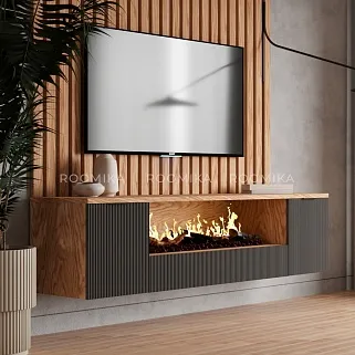Тумба ТВ навесная с электрокамином, фрезерованные фасады в эмали LE549.451