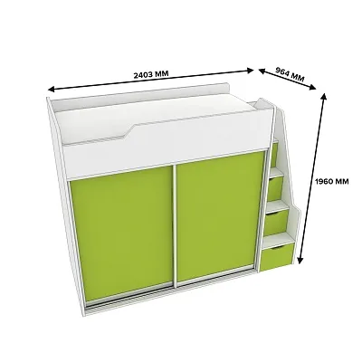 Кровать-чердак  с лестницей комодом L905, 90x190 L/R