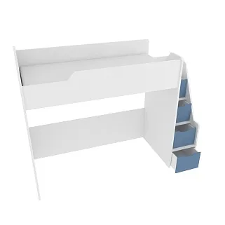 Кровать-чердак  с лестницей комодом, фасады в эмали LE907, 90x200 L/R