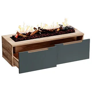 Тумба ТВ навесная с электрокамином, фасады в эмали LE548.451