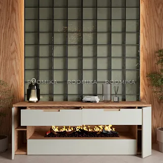 Тумба ТВ навесная с электрокамином, фасады в эмали LE551.450