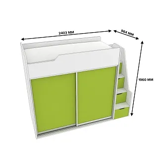 Кровать-чердак  с лестницей комодом L905, 90x190 L/R