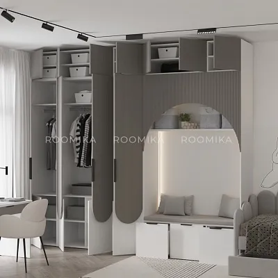 Шкаф для одежды, фрезерованные фасады в эмали LЕ251.60-2 L/R