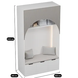 Шкаф с нишей, ящиками и сидушкой с подсветкой,фрезерованные фасады в эмали с подсветкой LЕ433.60