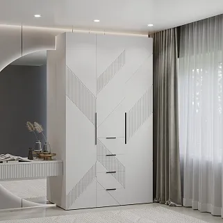 Шкаф трехдверный с ящиками узкий, фрезерованные фасады в эмали LE203.44