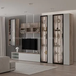 Шкаф со стеклянными фасадом полки стекло с подсветкой R220.1