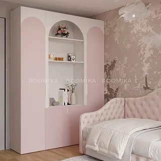 Шкаф однодверный со полками узкий, фрезерованные фасады в эмали LE220.44-4