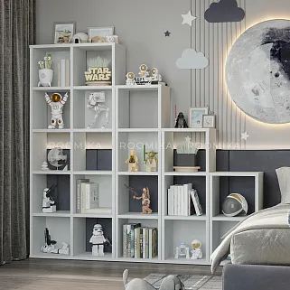 Стеллаж сквозной книжный на 10 ниш с ящиками E810